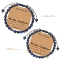 Mother Daughter Morse code bracelet set with blue tiger eye and black lava stones - Mother Daughter Style (Blue Tiger Eye) / Blue Tiger Eye (Blue Black)