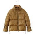 Chaqueta acolchada de invierno con cuello alto y doble cremallera en nailon ocre - S / Dorado