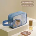 Sky blue waterproof toiletry bag with toast cartoon print and transparent window 19.5x13x7cm - Small / Azure Blue