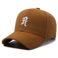 Brown baseball cap with white 3D embroidered letter R on durable cotton twill - Brown