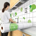 Self-adhesive green lime and white tile pattern kitchen wall sticker for backsplash - 60cm Wide * 1m / Cyan Lemon