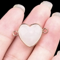 Gold plated heart semi-precious stone connector with milky white quartz for DIY jewelry - White Jade Double Hole (Gold)