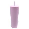 Minimalist double-layer thick plastic straw cup in matte pastel pink finish - 750ml / Pink