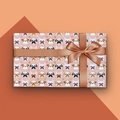 Pink wrapping paper with cute cartoon dogs pattern and a brown satin ribbon bow - Style 5 (Pink Bulldogs)