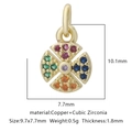 Macro view of gold round fan pendant with multicolor cubic zirconia 9.7x7.7mm size - Multicolor Zirconia Style 3 / Gold