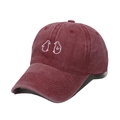 Washed burgundy cotton baseball cap with cute penguin embroidery and vintage finish - 56cm-60cm / Burgundy