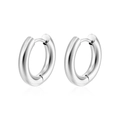 Detailed view of polished silver stainless steel hoop earrings on a white background - 3.0x10mm / Silver