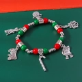 Detail of Christmas beaded bracelet with Santa Snowman Reindeer and Xmas tree alloy charms - YB448 (Red Green Beads Multi-Charm Style)