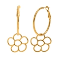 Polished 18K gold-plated hoop earrings featuring elegant hollow five-petal flower charms - Gold