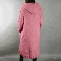 Women's pink oversized chunky knit hooded cardigan sweater with cable stitch pattern - 3XL / Tops / Dusky Pink