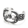 Gothic skull open cuff bracelet in silver and black stainless steel with skeleton motifs - Triple Skulls Skeleton Hollow Out Style (KB43027-D)