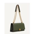 Chic dark green quilted leather flap bag with gold chain strap shown at 45-degree angle - Green