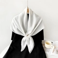 Elegant white square linen scarf for women featuring a stylish golden ring buckle closure - 90*90cm / White