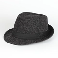 Classic dark grey textured fedora hat for men with black ribbon trim on white background - Black