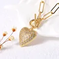 Collana a catena gold paperclip con ciondolo a cuore in zirconi e chiusura a levetta tipo OT - Stile C Intarsiato a Cuore