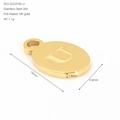 Gold plated stainless steel oval pendant with letter U engraving and precise dimensions - Letter U(ZA2254G-U) / Pendant Only / Gold