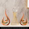 Modern orange ceramic phoenix sculpture set with golden accents and glass ball - Phoenix Flight Orange Gold Set With Waist Glass Ball Ornament