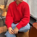 Cardigan in maglia rossa da donna con bottoni e maniche lunghe, stile casual minimalista - S / Rosso