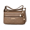 Brown faux leather crossbody bag with quilted diamond pattern and heart embroidery - Khaki