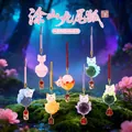 Colorful fox crystal keychains with woven lanyards and auspicious charms in forest setting - A118 Tushan Nine-tailed Fox Crystal Box 6 / Full Box Set