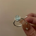 Adjustable 925 sterling silver ring featuring a large round light blue gemstone inlay - Silver Moonstone Bezel (JZ0153)