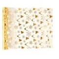 Gold foil mesh table runner featuring Christmas deer, tree and snowflake patterns on white - Christmas Deer Head