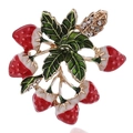 Chic gold-plated strawberry brooch with red enamel finish and sparkling crystal accents - Strawberry B07910