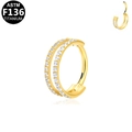ASTM F136 titanium hinged segment ring in gold finish with double row cubic zirconia - 10mm / Gold Double Row Rhinestone Hinged