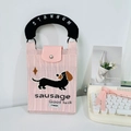 Pink knitted phone bag with black dachshund pattern and soft round handle - Pink Dachshund (Handle + Strap)