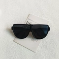Fashionable black rimless shield sunglasses with wide temples in a trendy oversized style - Black Frame Grey Lens