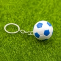 Gros plan du porte-clés mini ballon de football bleu et blanc sur gazon vert - Bleu
