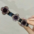 Elegante fermaglio per capelli nero con cristalli viola e strass rosa - Trifoglio Champagne