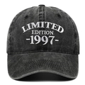 Vintage graue Baumwoll-Baseballkappe mit Limited Edition 1997 Bestickung im Used-Look - Schwarz