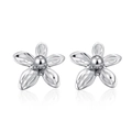 Polished stainless steel five-petal flower stud earrings with a shiny silver metallic finish - Silver