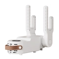 White electric shoe dryer with brown leather handle and digital control panel - Nuclear Submarine White