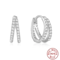 Double-row cubic zirconia cross earrings in S925 sterling silver with a polished finish - White Gold-Double Row White Zircon