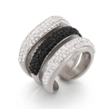 Anillo abierto ancho de tres capas de acero con cristales blancos y negros mujer - US 6 / Color Acero
