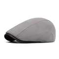 Classic grey linen ivy cap with a dark brown leather brim trim in British vintage style - Light Gray