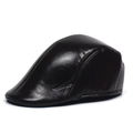 Classic black leather beret hat for men and women with smooth glossy finish on white background - M (56-58cm) / Dark Brown