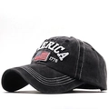 Detail of vintage washed cotton baseball cap with 1776 US flag and America embroidery - Distressed Black