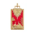 Gold tarot card pendant with red enamel lovers design and sparkling zircon inlays - M070392-Rose