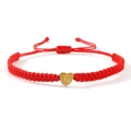 Red braided nylon rope bracelet with heart pendant and letter G gold charm detail - Gold Heart-G / Red