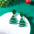 Macro di orecchini a forma di albero di Natale in acrilico verde con brillantini e base bianca - Albero di Natale Glitterato Verde Con Stelle Rosse (ER24Y0548-2)