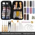 Heavy-duty canvas and leather sewing tool kit with 12 colored threads and accessories - Leather Handmade Sewing Set (KQPT-FRTZ034)