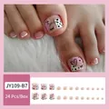 Pink and nude toe nail press-ons featuring cow print and smile design, 24 piece set - JY109-B7 Pink Lovers