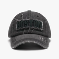 Dunkelgraue Baseballkappe im Washed-Look mit grüner BOSTON-Stickerei und Fransen - Verstellbar / Dunkelgrau