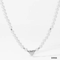 Adjustable pearl necklace with a silver heart pendant and metal beads on white background - Silver Necklace (D986)