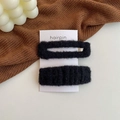 Two-piece black plush hairclip set featuring rectangular and oval fuzzy Barrettes - Two-Piece Set / Black