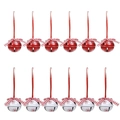 Set of 12 red and white metal Christmas bells with star cutouts and plaid bows - Red & White Snowflake / 12pcs/bag