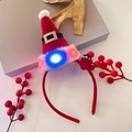 Cute red plush Christmas hat headband with blue LED light and golden glitter buckle detail - 12# Red Plush Hat with Belt Decoration
